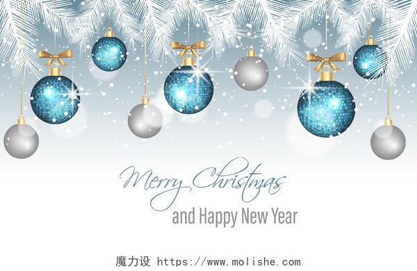圣诞白色树叶铃铛英文字母圣诞节海报背景